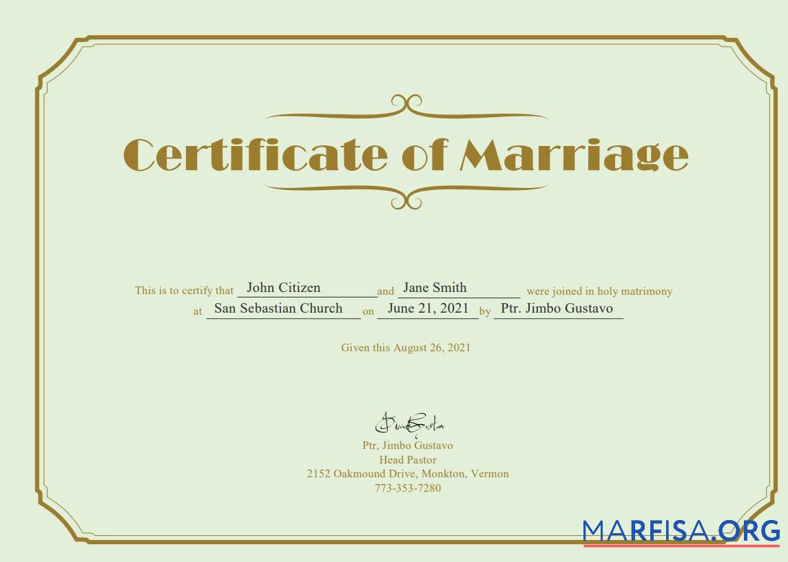Downloadable USA Marriage certificate template in Word and PDF format